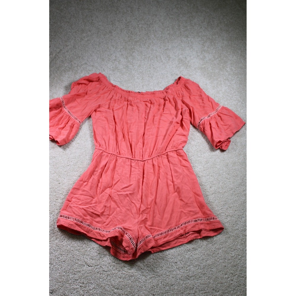 Jealous Tomato Romper Womens Medium Off Shoulder Bell Sleeve Boho Rayon Jumpsuit
